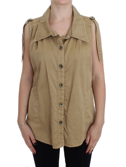 Chemise sans manches en coton beige PLEIN SUD