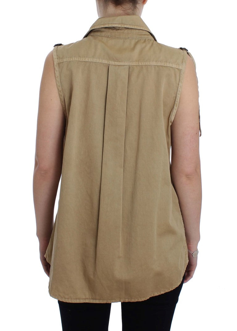 Chemise sans manches en coton beige PLEIN SUD