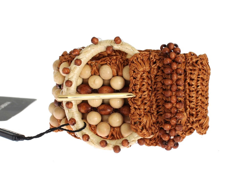 Dolce &amp; Gabbana – Breiter Taillengürtel aus Bast mit Holzperlen in Braun