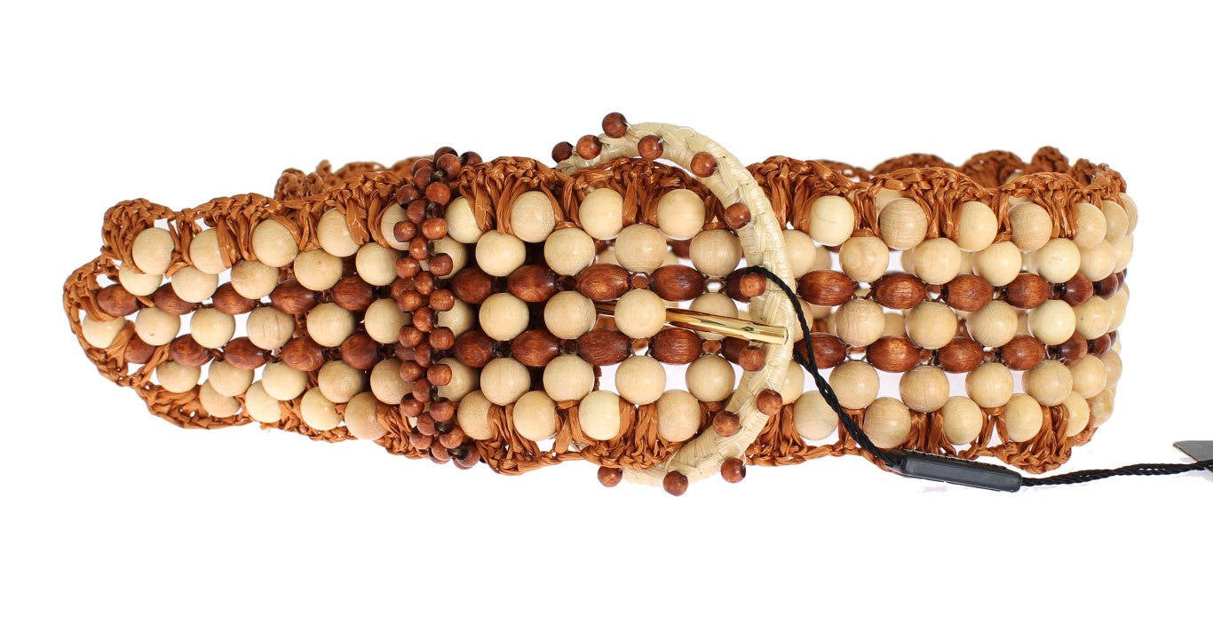 Dolce &amp; Gabbana – Breiter Taillengürtel aus Bast mit Holzperlen in Braun