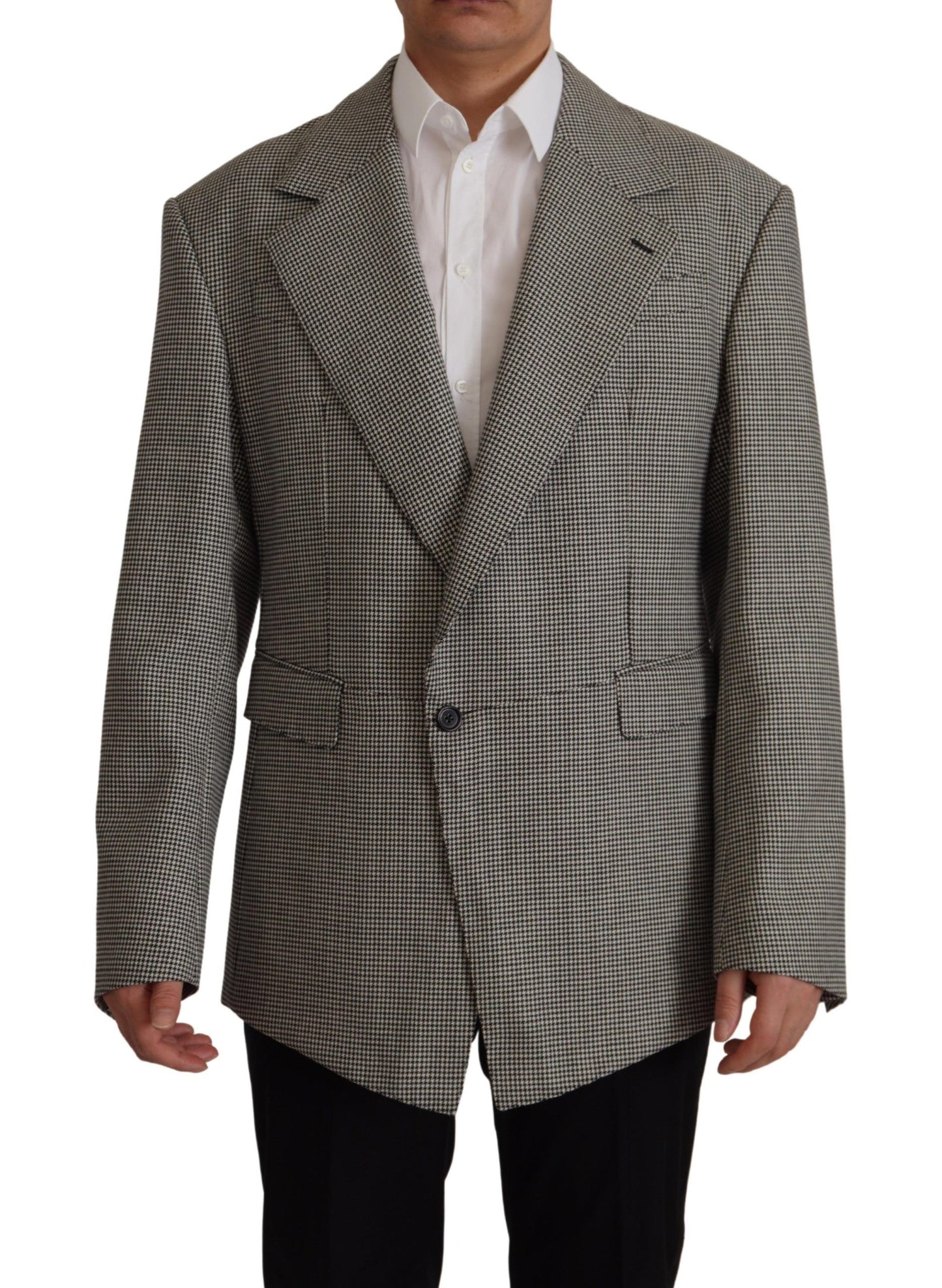 Dolce & Gabbana Gray Checkered Single Breasted Jacket Blazer