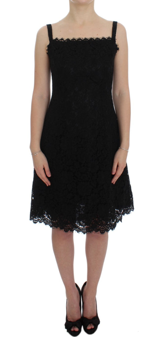 Robe droite en dentelle florale noire Dolce &amp; Gabbana, longueur genou