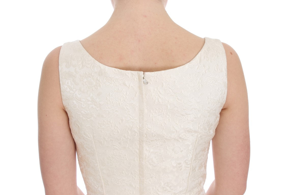 Dolce &amp; Gabbana – Etuikleid aus weißem Brokat mit Kristallen