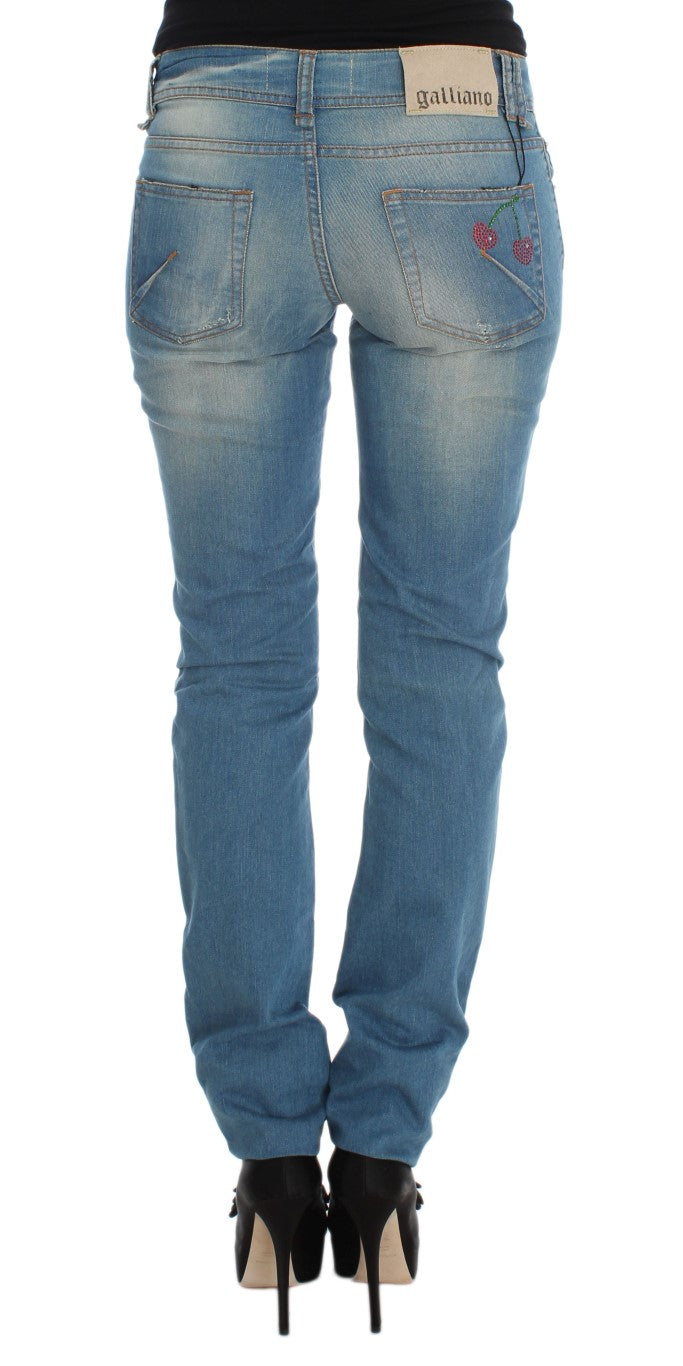 Jean slim en coton mélangé bleu délavé John Galliano