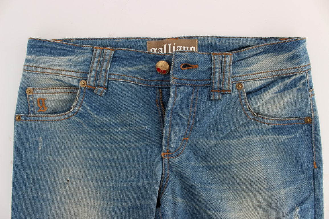 Jean slim en coton mélangé bleu délavé John Galliano