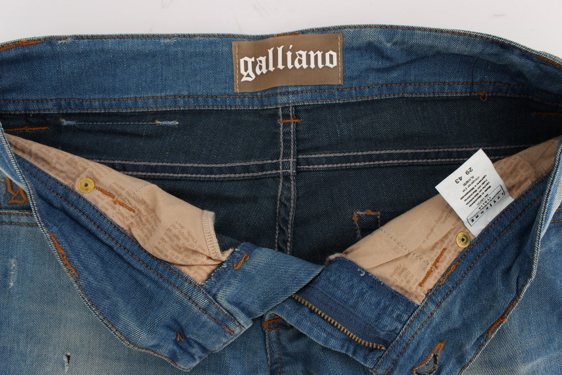 Jean slim en coton mélangé bleu délavé John Galliano