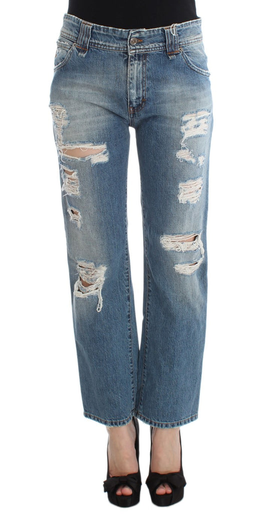 Jean court coupe boyfriend en coton délavé bleu John Galliano