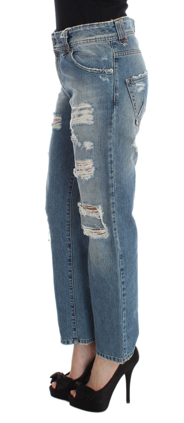 Jean court coupe boyfriend en coton délavé bleu John Galliano