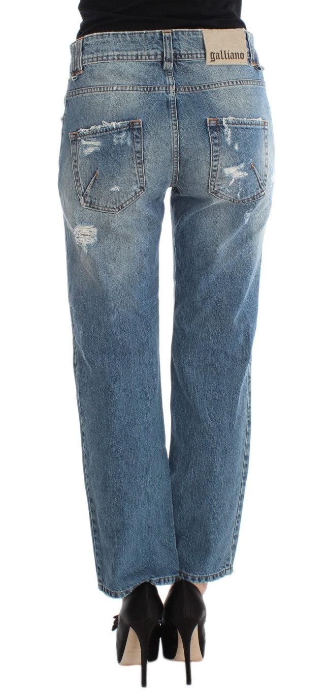 Jean court coupe boyfriend en coton délavé bleu John Galliano