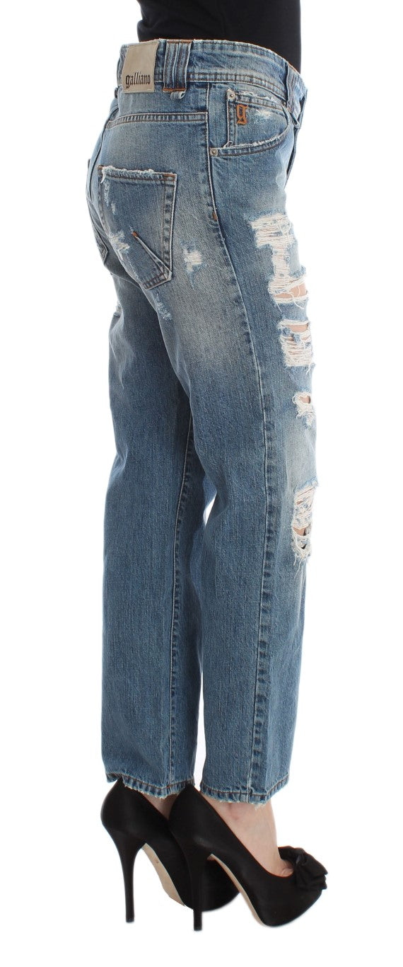 Jean court coupe boyfriend en coton délavé bleu John Galliano