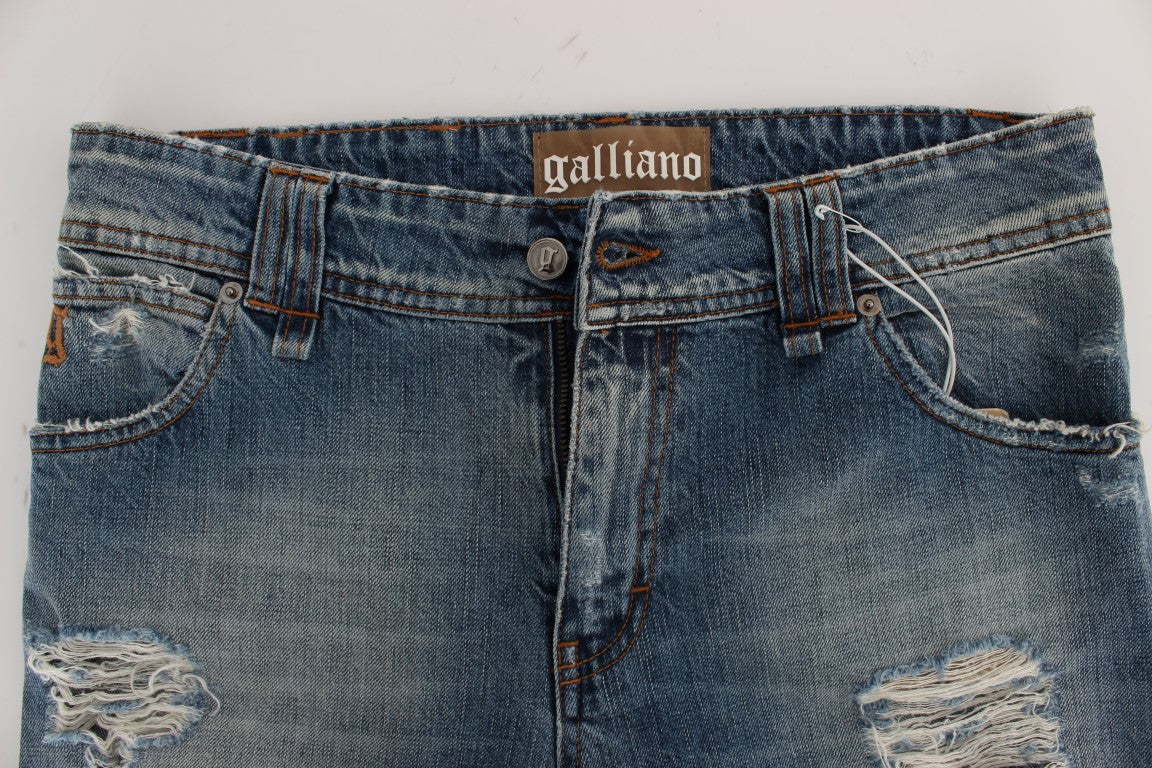 Jean court coupe boyfriend en coton délavé bleu John Galliano