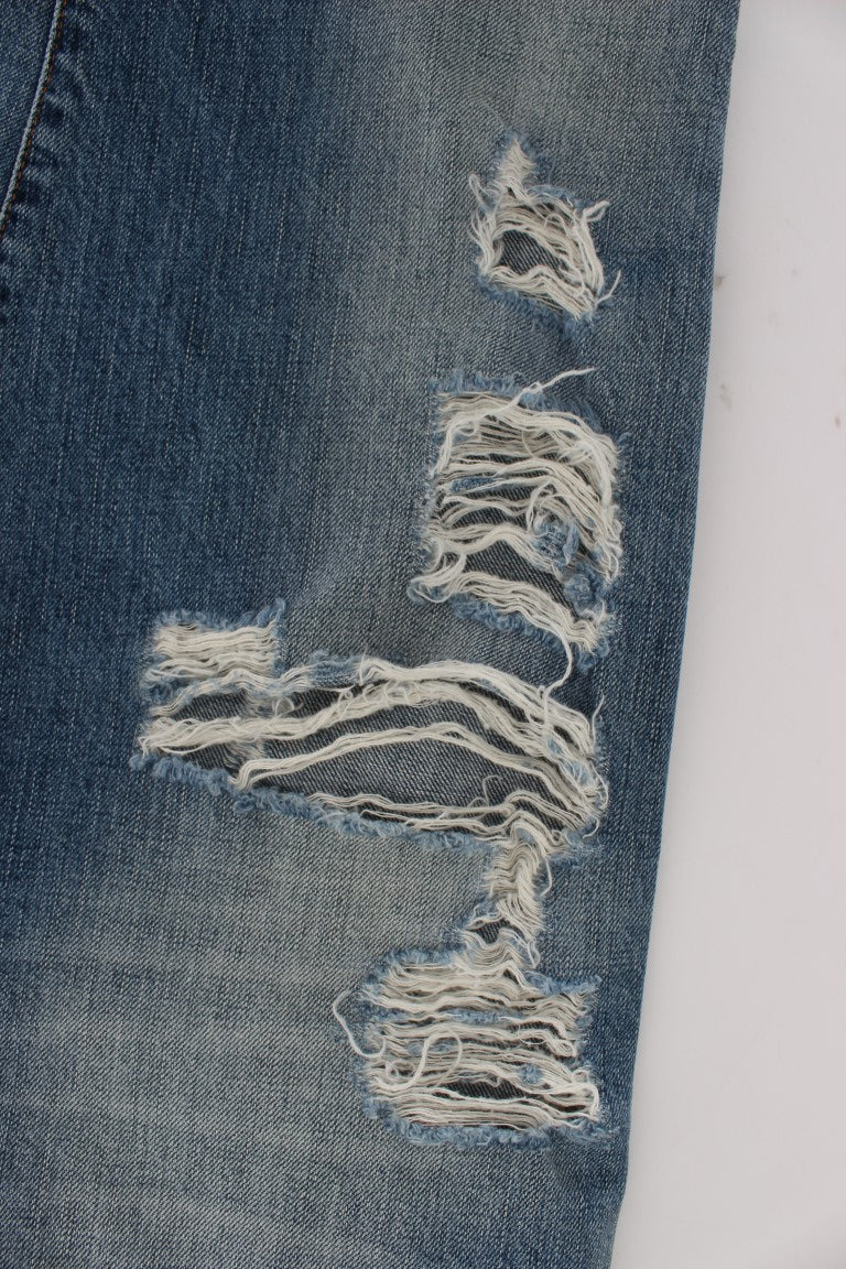 Jean court coupe boyfriend en coton délavé bleu John Galliano