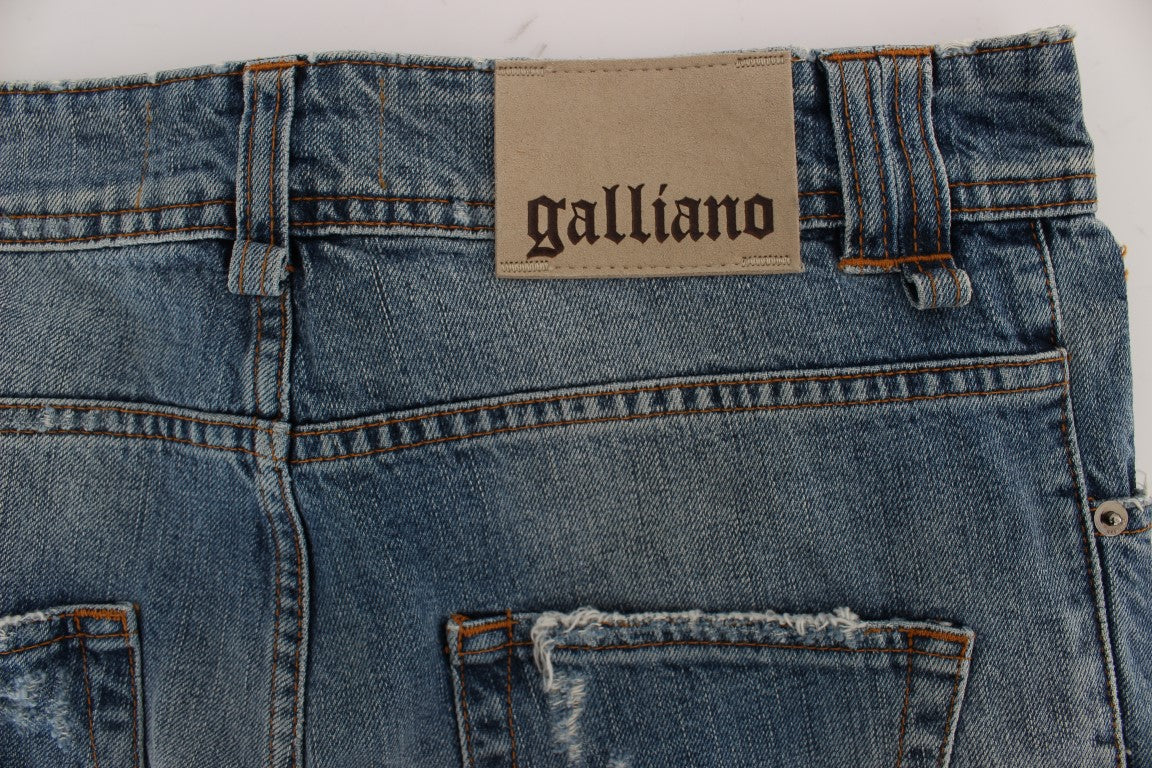 Jean court coupe boyfriend en coton délavé bleu John Galliano