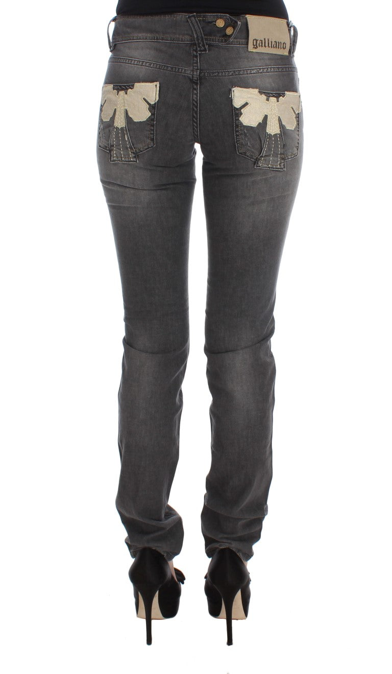 Jean slim stretch en coton mélangé délavé gris John Galliano