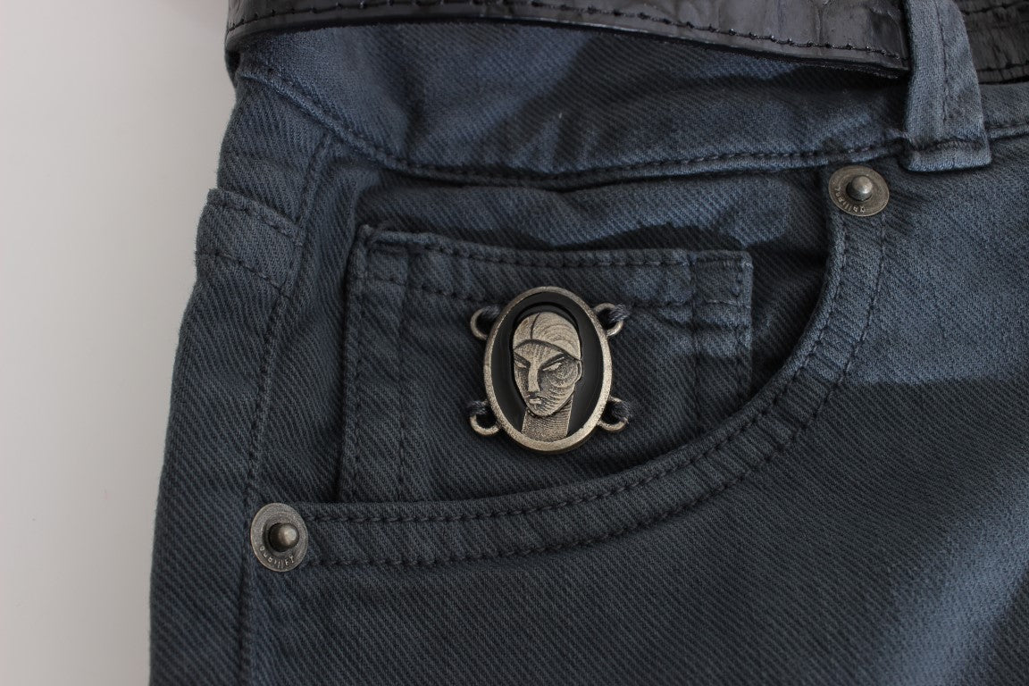 Jean slim taille haute en coton mélangé bleu John Galliano