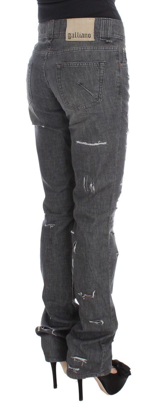 Jean coupe droite déchiré en coton délavé gris John Galliano