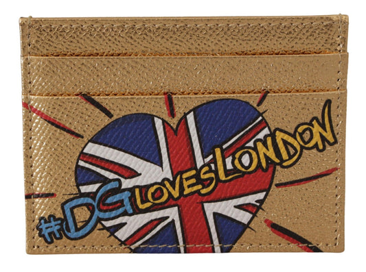 Portefeuille porte-cartes Dolce &amp; Gabbana en cuir doré #DGLovesLondon pour femme