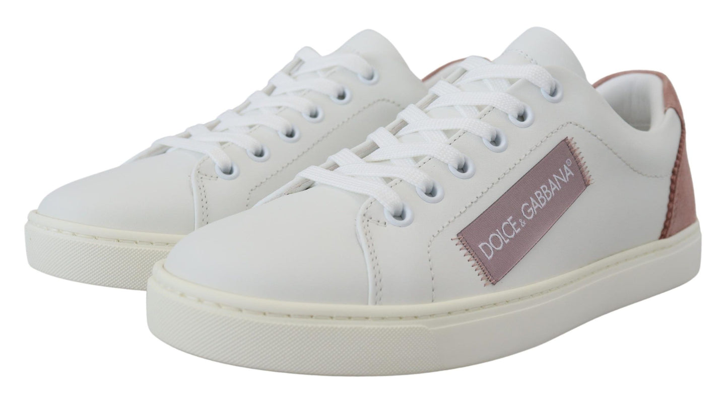 Dolce &amp; Gabbana Weiß Rosa Leder Low Top Sneakers Schuhe