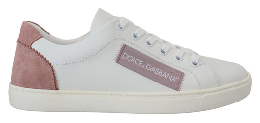 Dolce &amp; Gabbana Weiß Rosa Leder Low Top Sneakers Schuhe