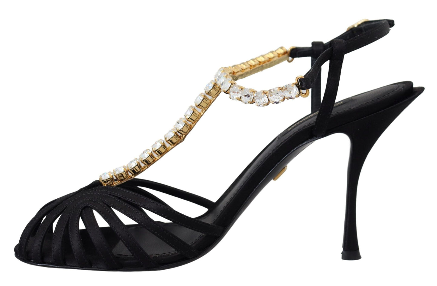 Sandales Dolce &amp; Gabbana en satin noir et cristaux transparents à bride en T