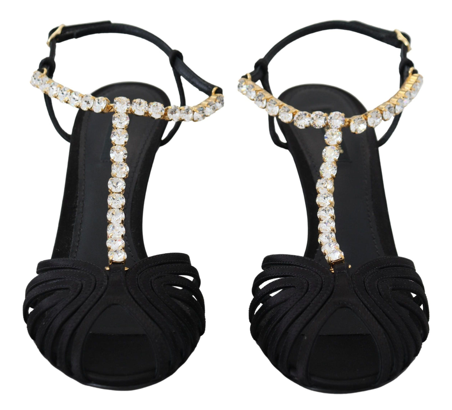 Sandales Dolce &amp; Gabbana en satin noir et cristaux transparents à bride en T