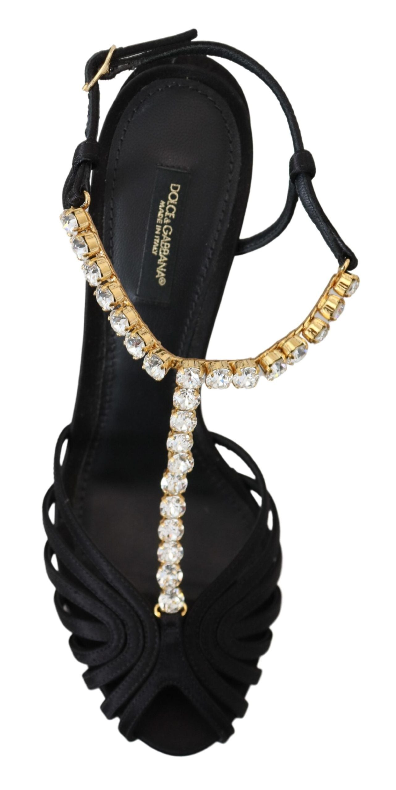 Sandales Dolce &amp; Gabbana en satin noir et cristaux transparents à bride en T