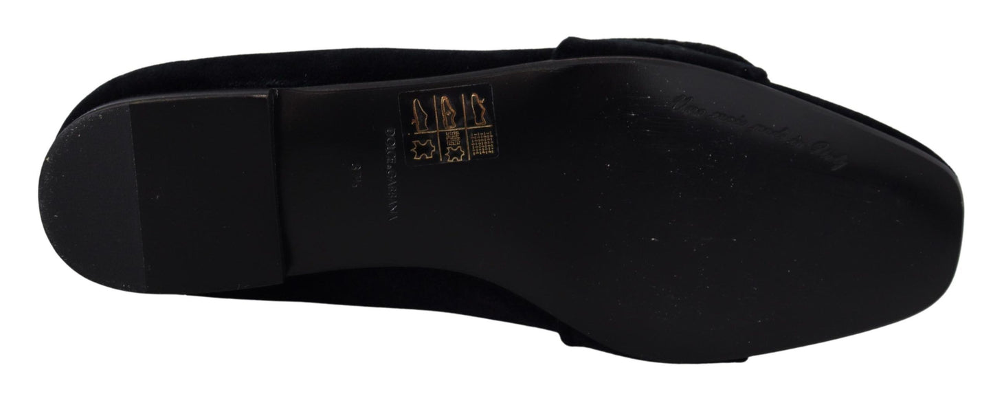 Mocassins plats Dolce &amp; Gabbana en velours noir avec cristaux