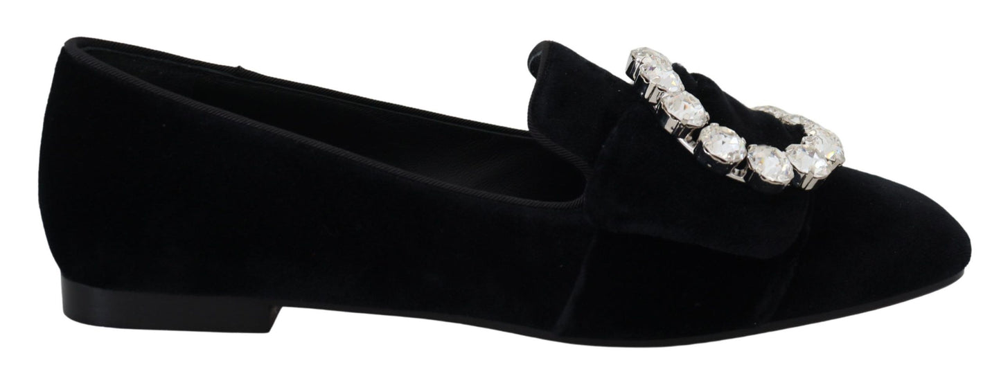 Mocassins plats Dolce &amp; Gabbana en velours noir avec cristaux