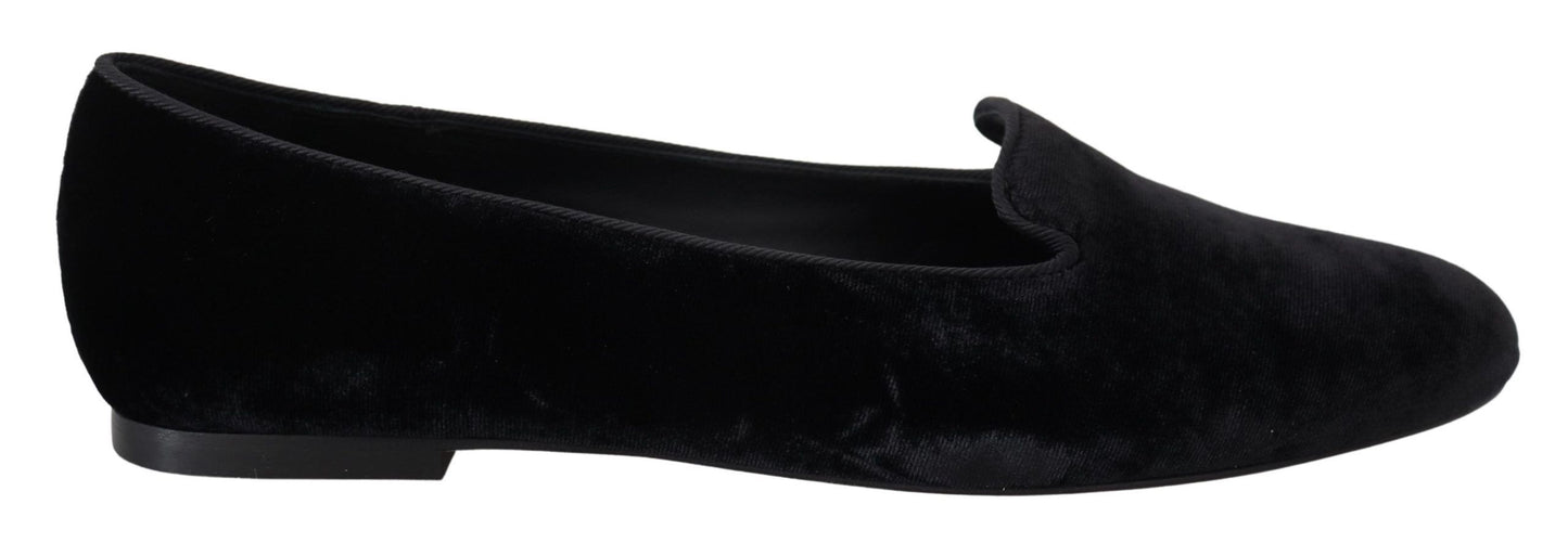 Mocassins plats à enfiler en velours noir Dolce &amp; Gabbana