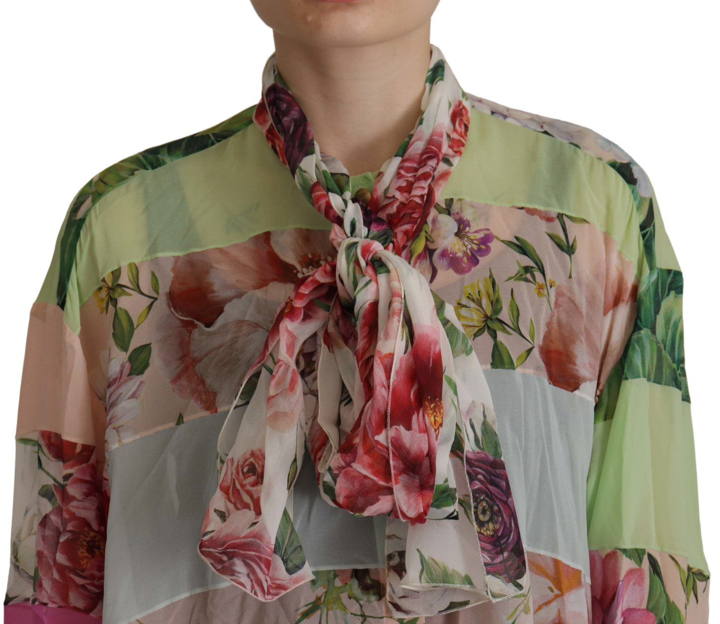 Chemisier à col lavallière Dolce &amp; Gabbana à motif patchwork floral multicolore