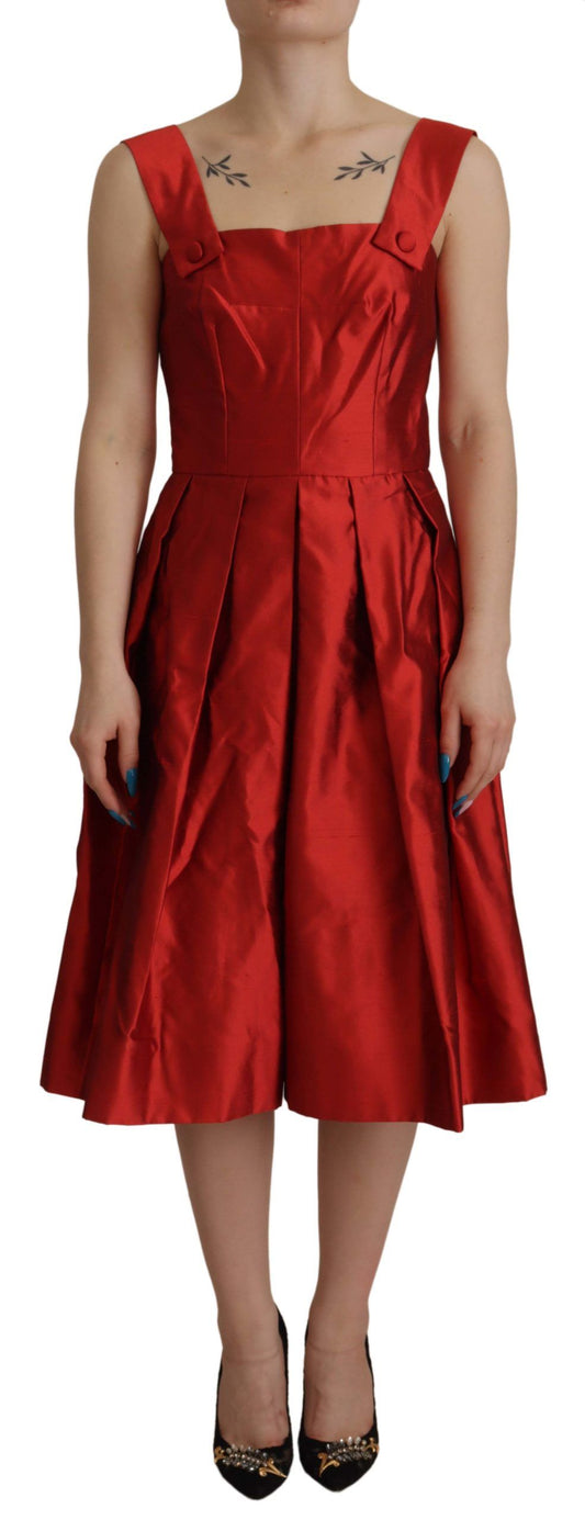 Robe trapèze plissée en satin de soie rouge Dolce &amp; Gabbana