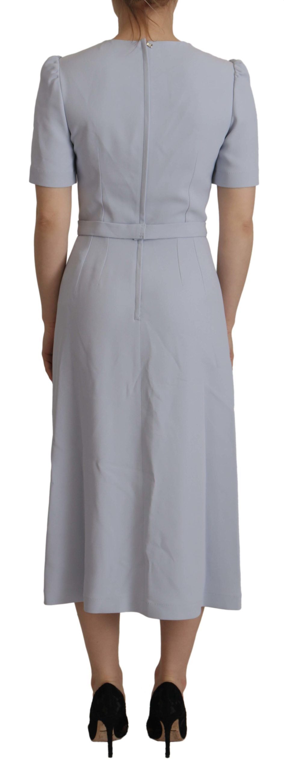 Robe mi-longue en viscose à appliqués floraux bleus Dolce &amp; Gabbana