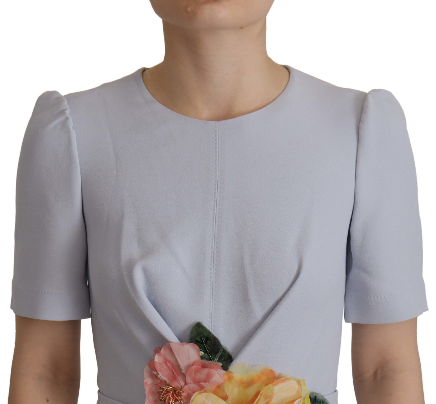 Robe mi-longue en viscose à appliqués floraux bleus Dolce &amp; Gabbana