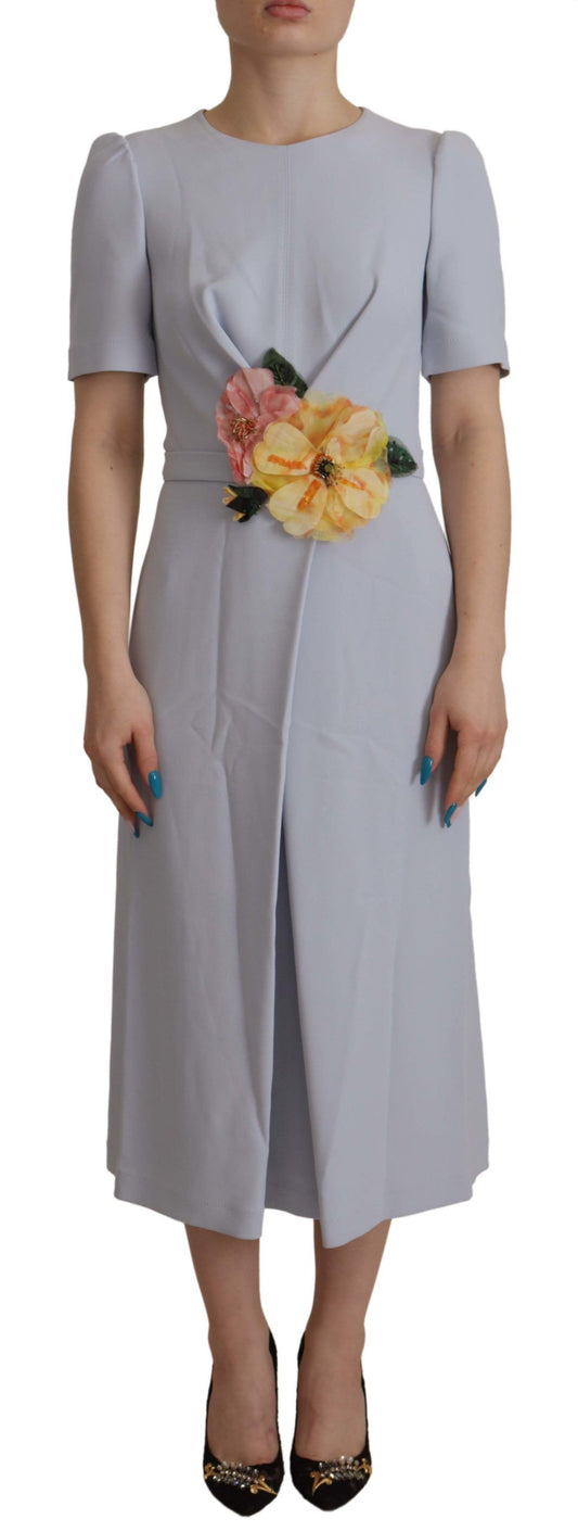 Robe mi-longue en viscose à appliqués floraux bleus Dolce &amp; Gabbana