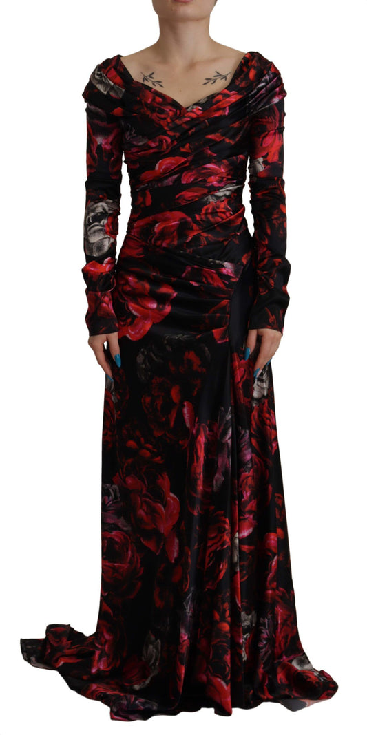 Dolce &amp; Gabbana Schwarzes A-Linien-Etuikleid mit Blumenmuster und Rosen