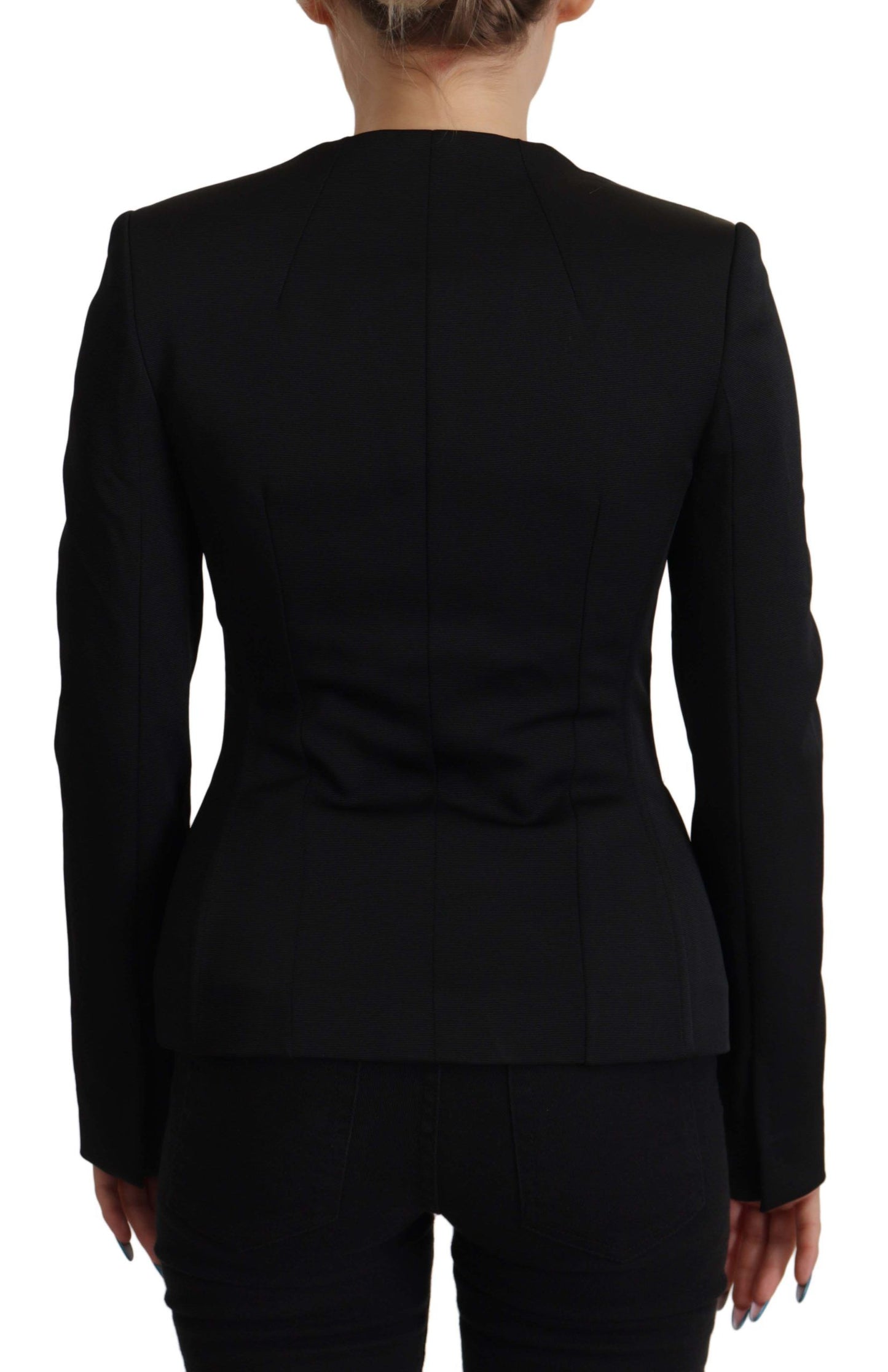 Veste noire slim fit à manches longues et boutons-pression Dolce &amp; Gabbana