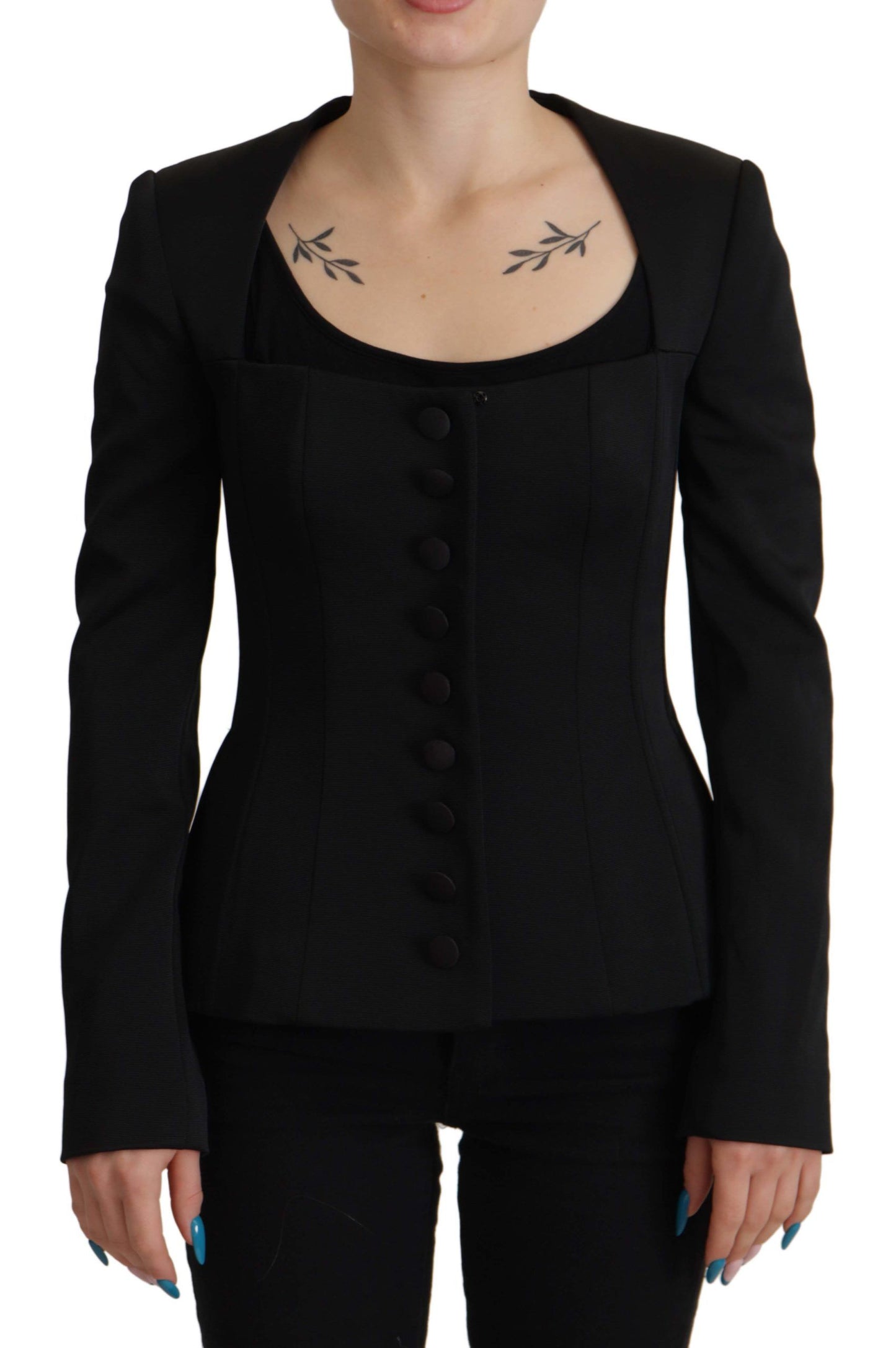Veste noire slim fit à manches longues et boutons-pression Dolce &amp; Gabbana
