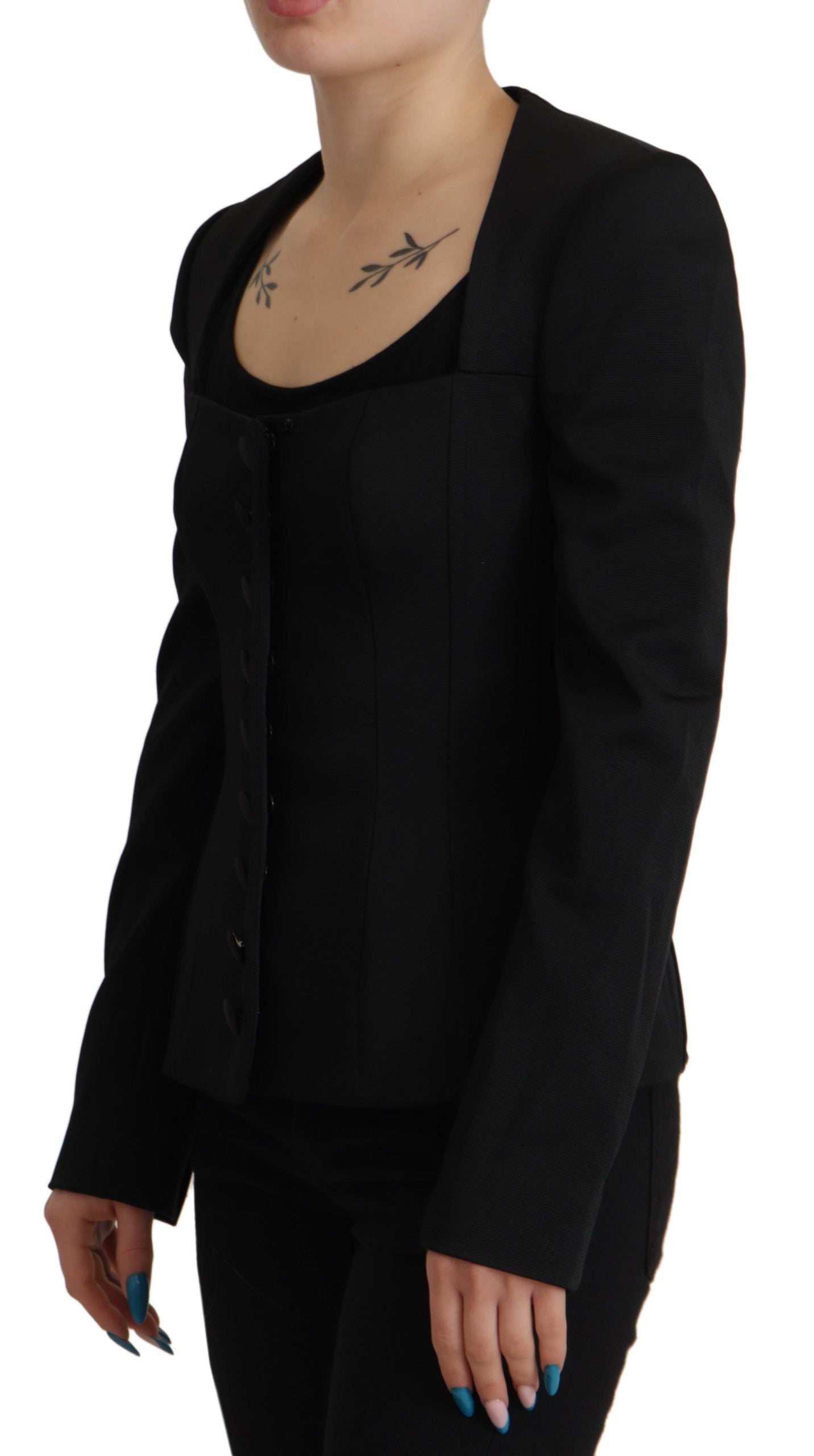 Veste noire slim fit à manches longues et boutons-pression Dolce &amp; Gabbana