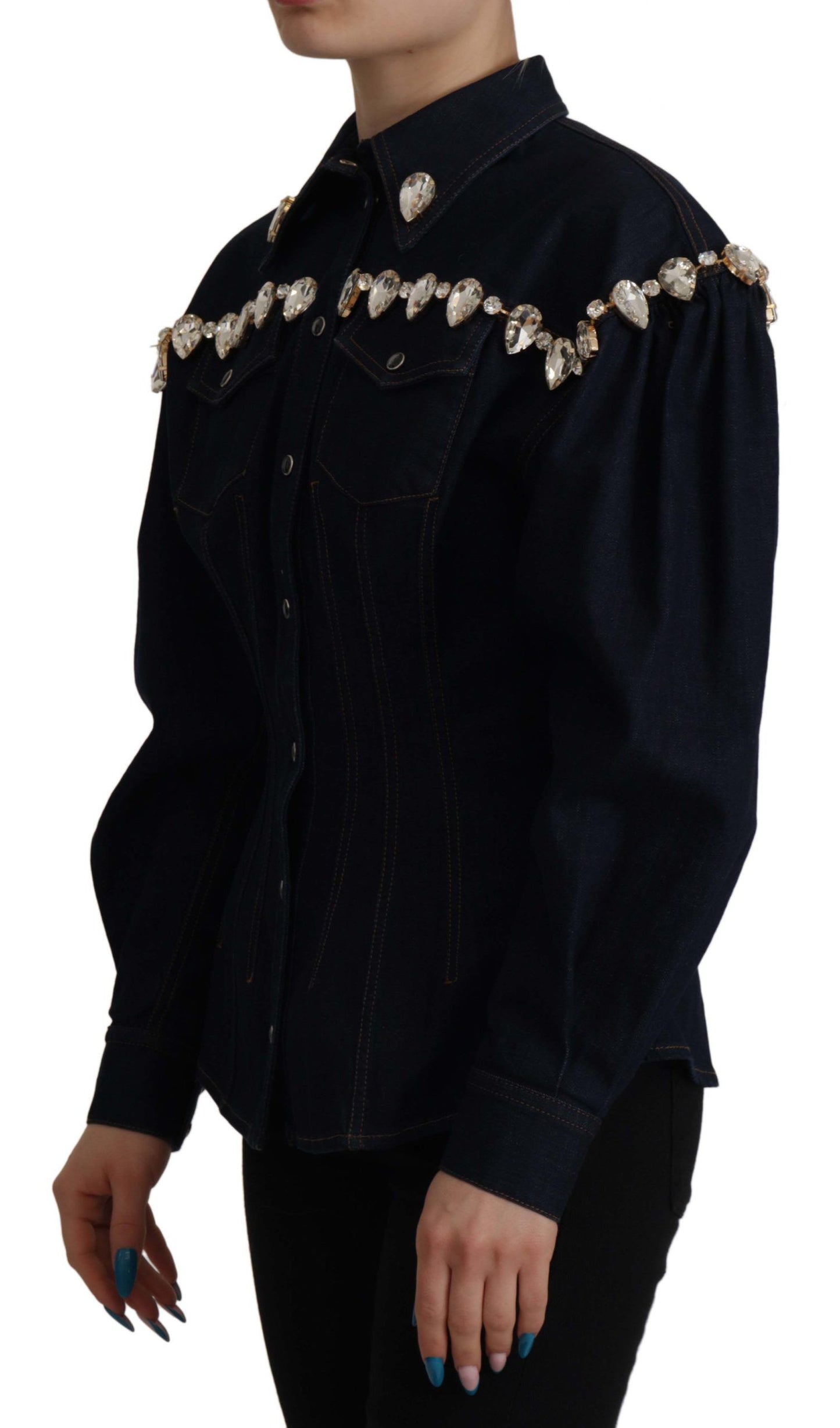 Veste en coton bleu denim ornée de cristaux Dolce &amp; Gabbana