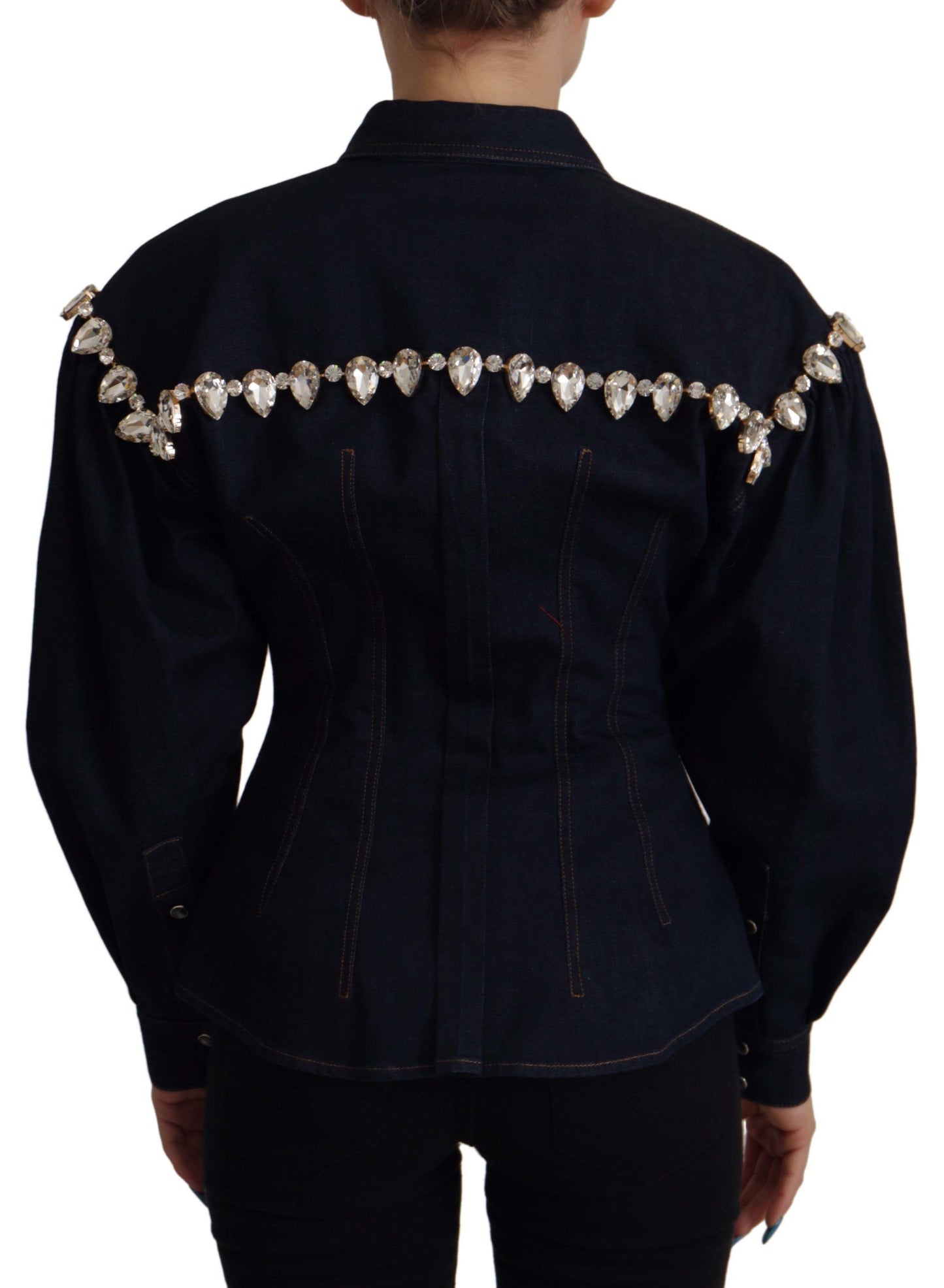 Veste en coton bleu denim ornée de cristaux Dolce &amp; Gabbana