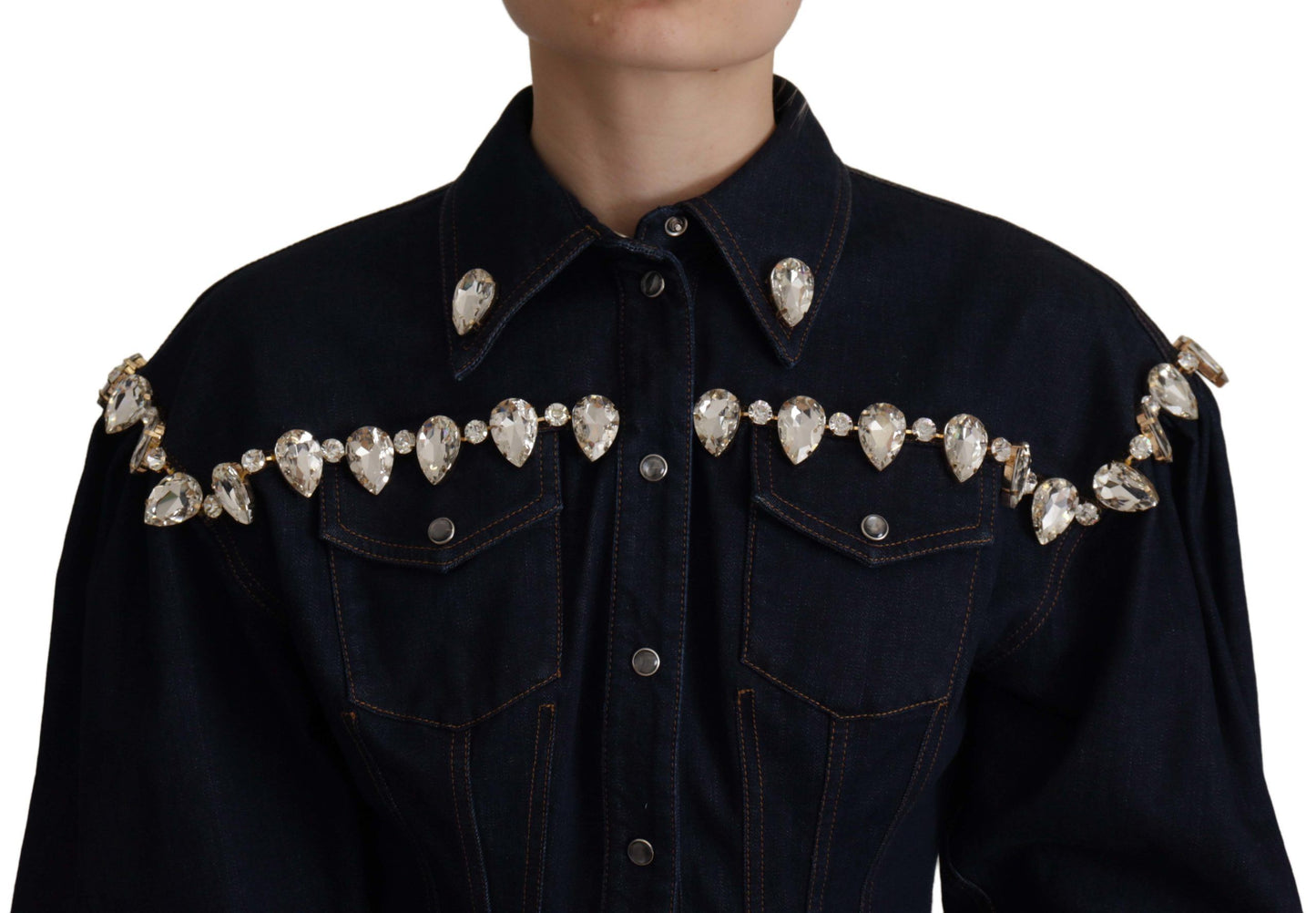 Veste en coton bleu denim ornée de cristaux Dolce &amp; Gabbana