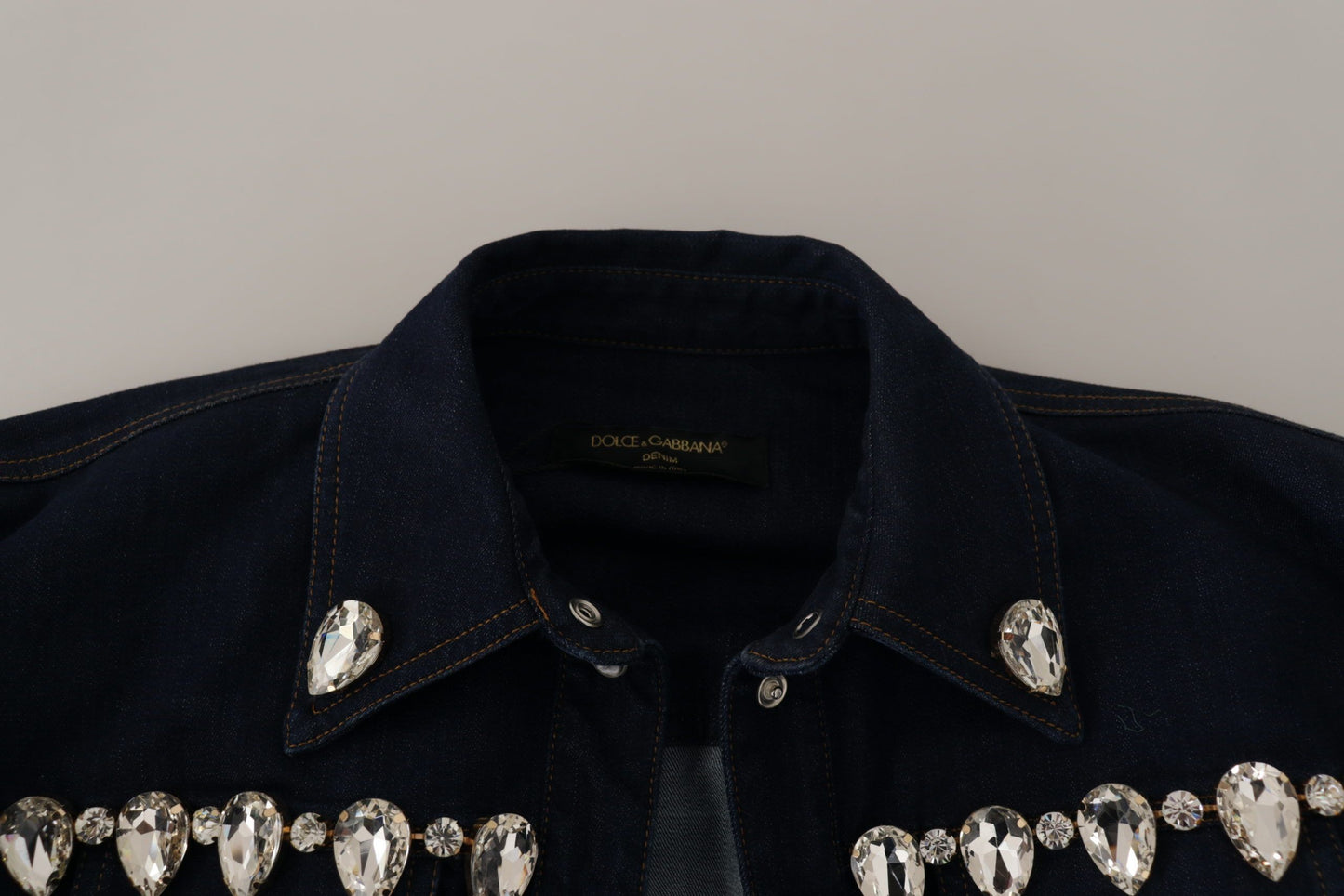 Veste en coton bleu denim ornée de cristaux Dolce &amp; Gabbana