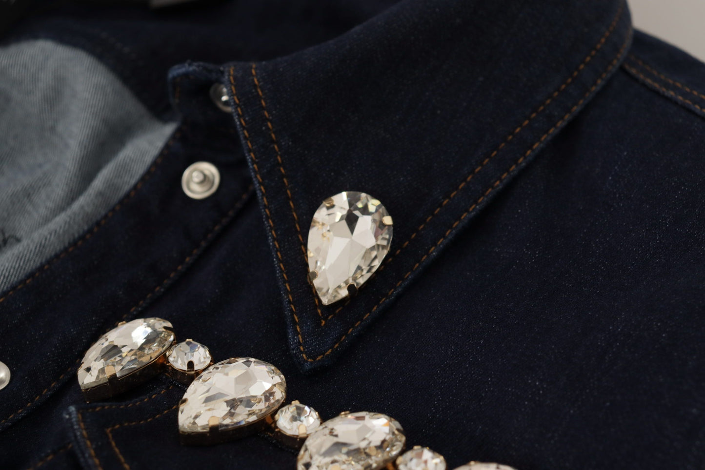 Veste en coton bleu denim ornée de cristaux Dolce &amp; Gabbana