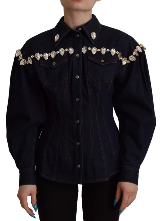 Veste en coton bleu denim ornée de cristaux Dolce &amp; Gabbana