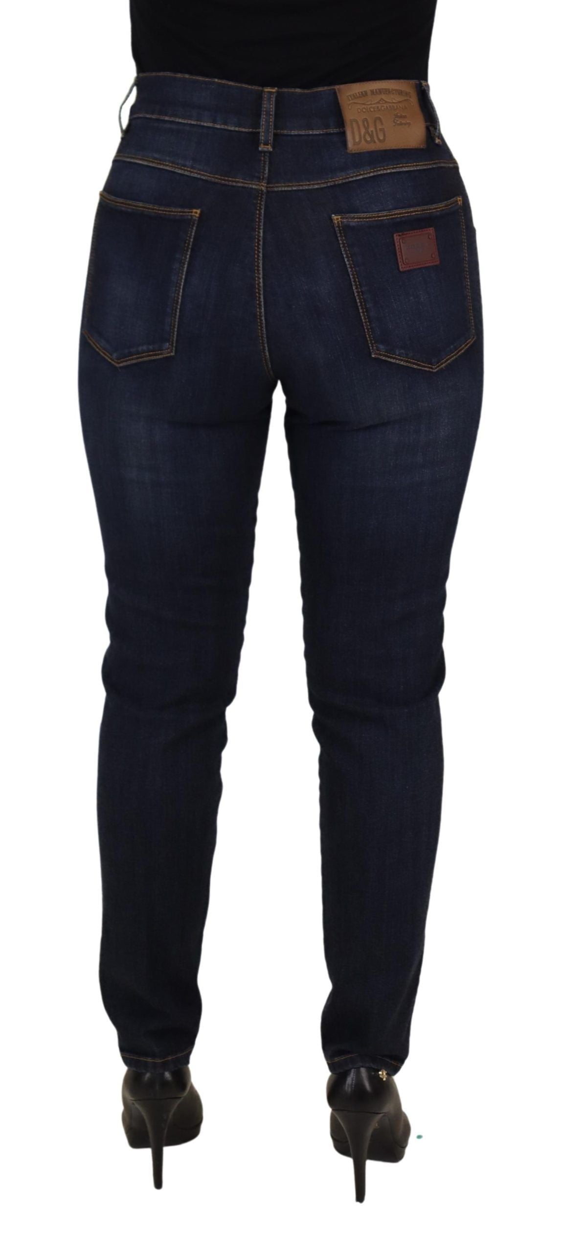 Jean skinny taille haute en coton bleu Dolce &amp; Gabbana