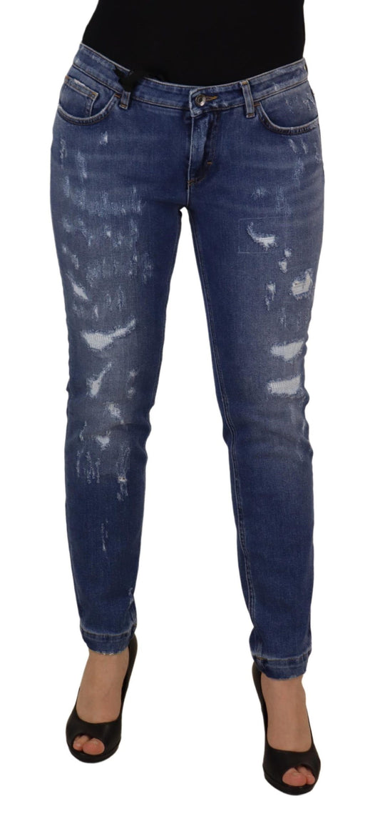 Jean skinny taille basse en coton délavé bleu Dolce &amp; Gabbana