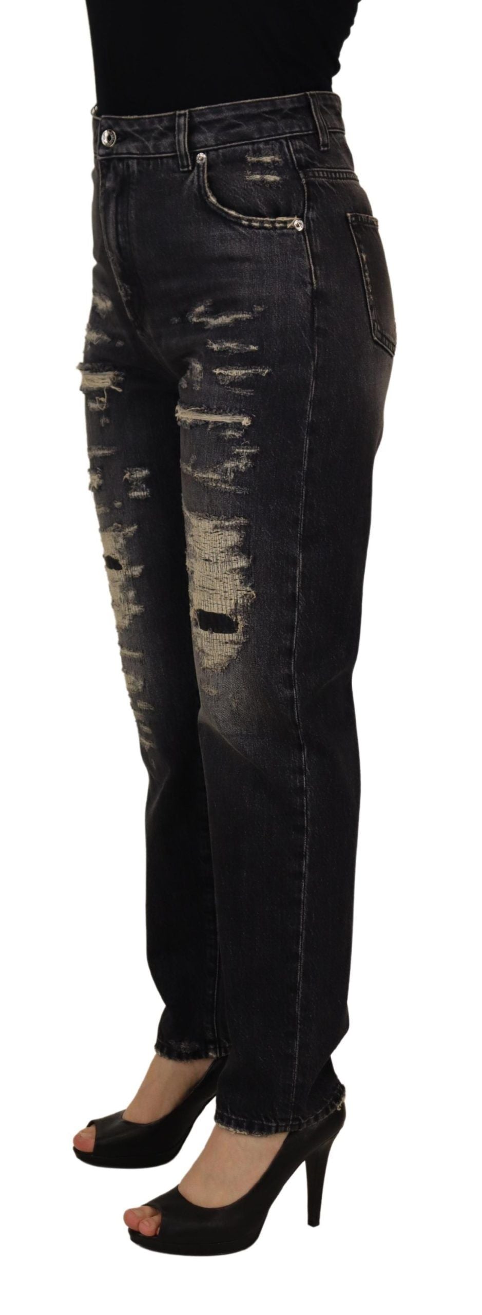 Jean taille haute en denim noir délavé Dolce &amp; Gabbana