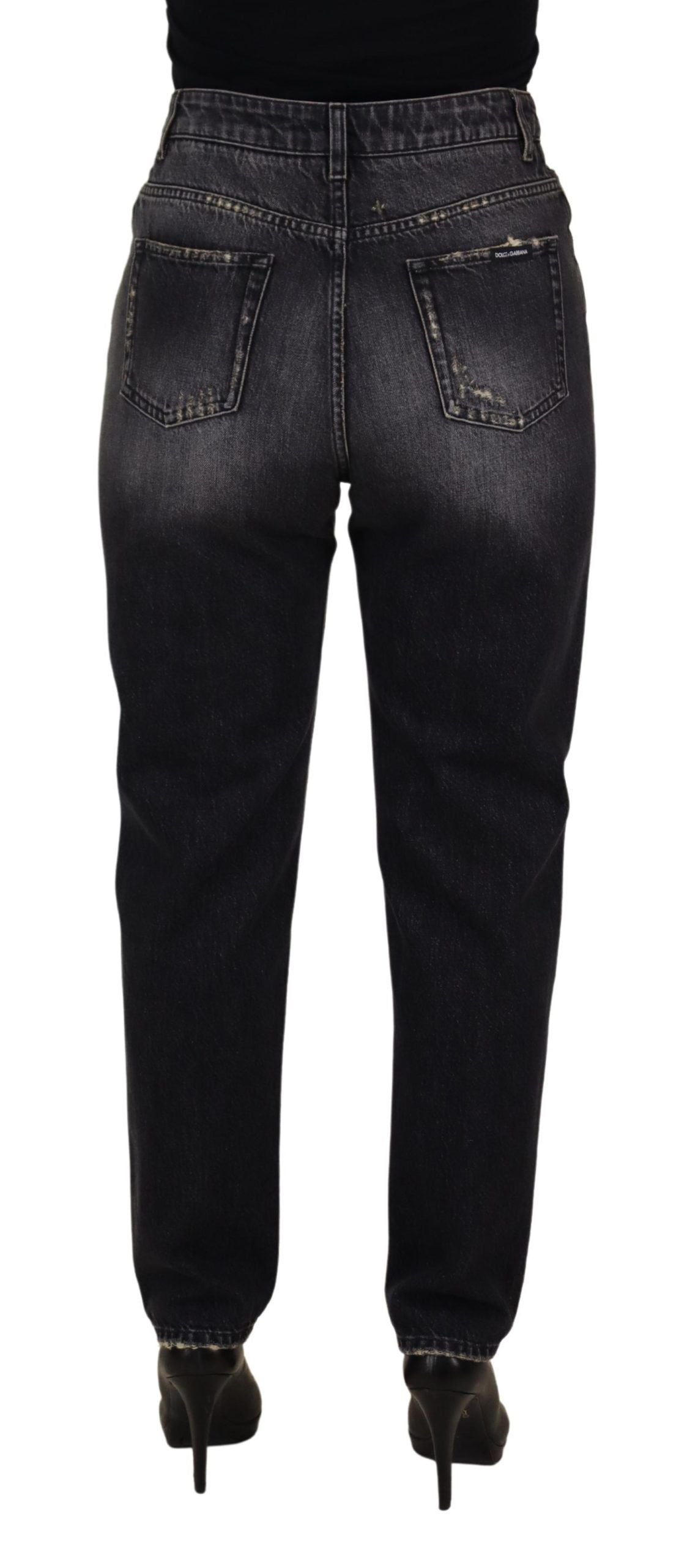 Jean taille haute en denim noir délavé Dolce &amp; Gabbana