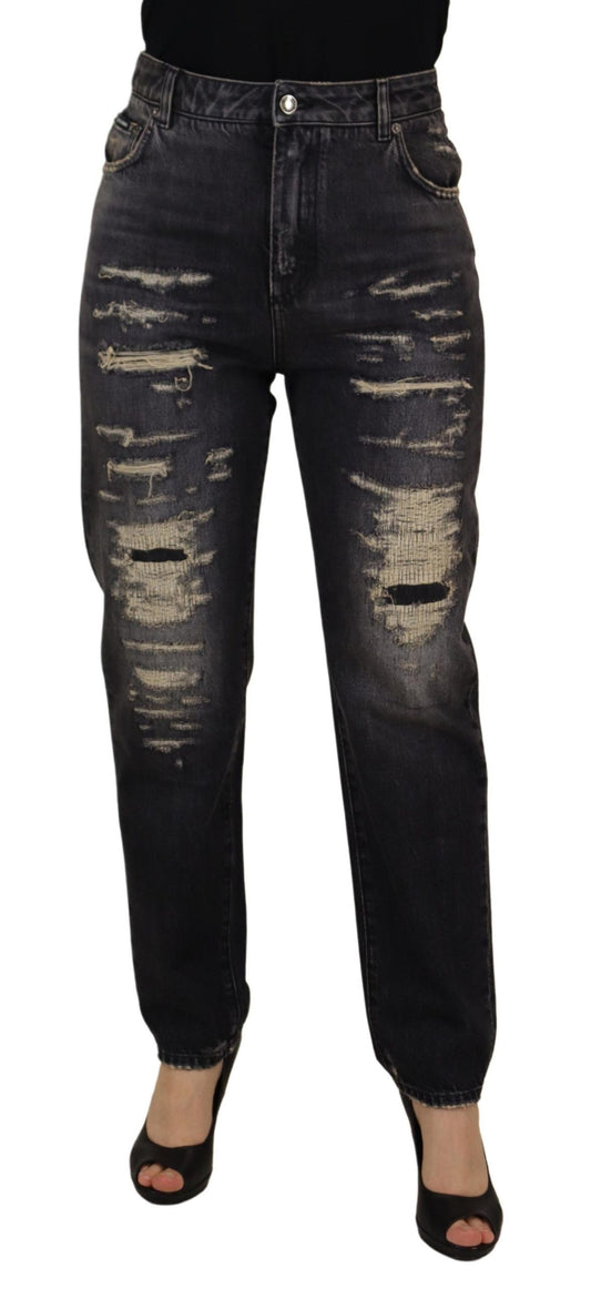 Jean taille haute en denim noir délavé Dolce &amp; Gabbana