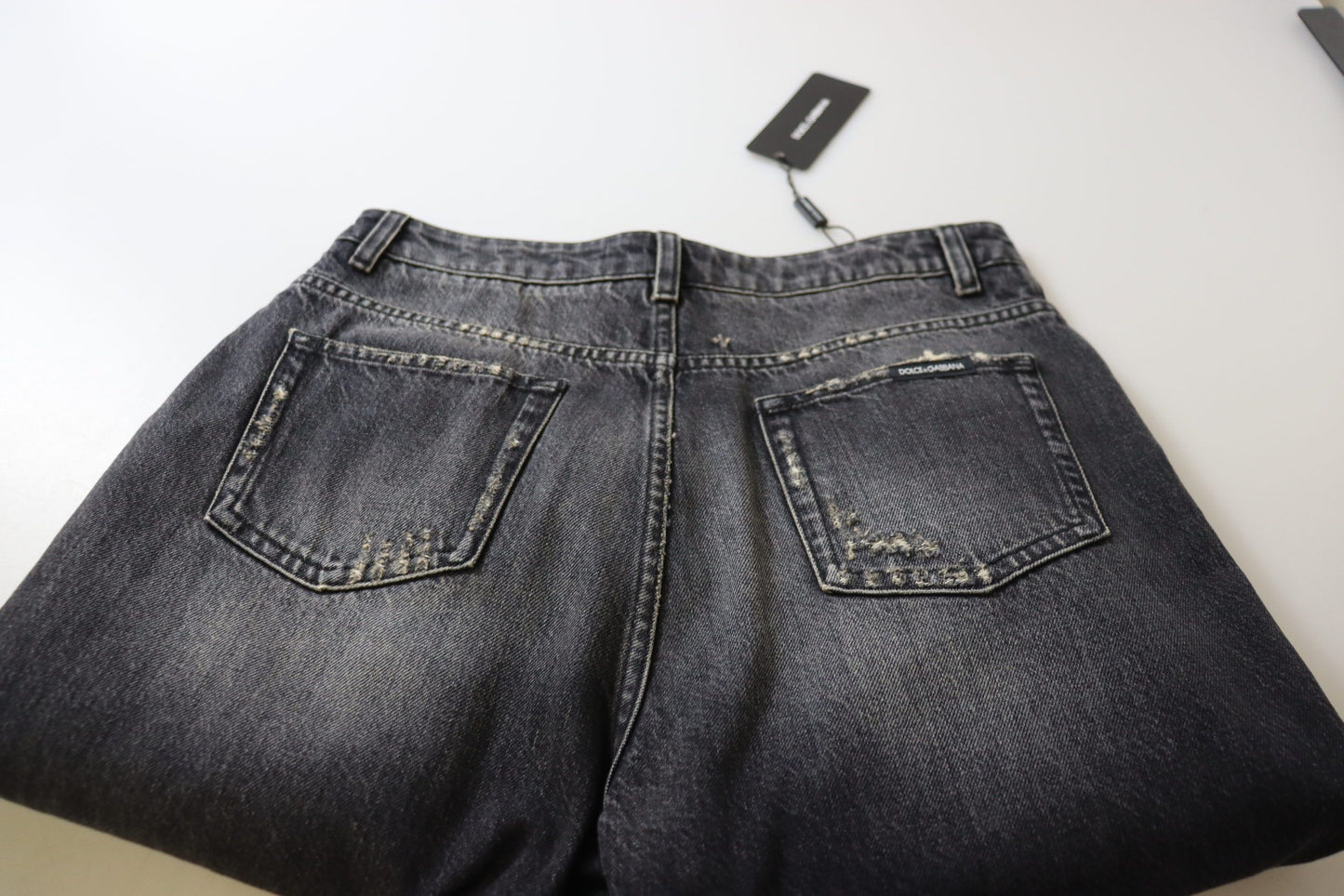 Jean taille haute en denim noir délavé Dolce &amp; Gabbana